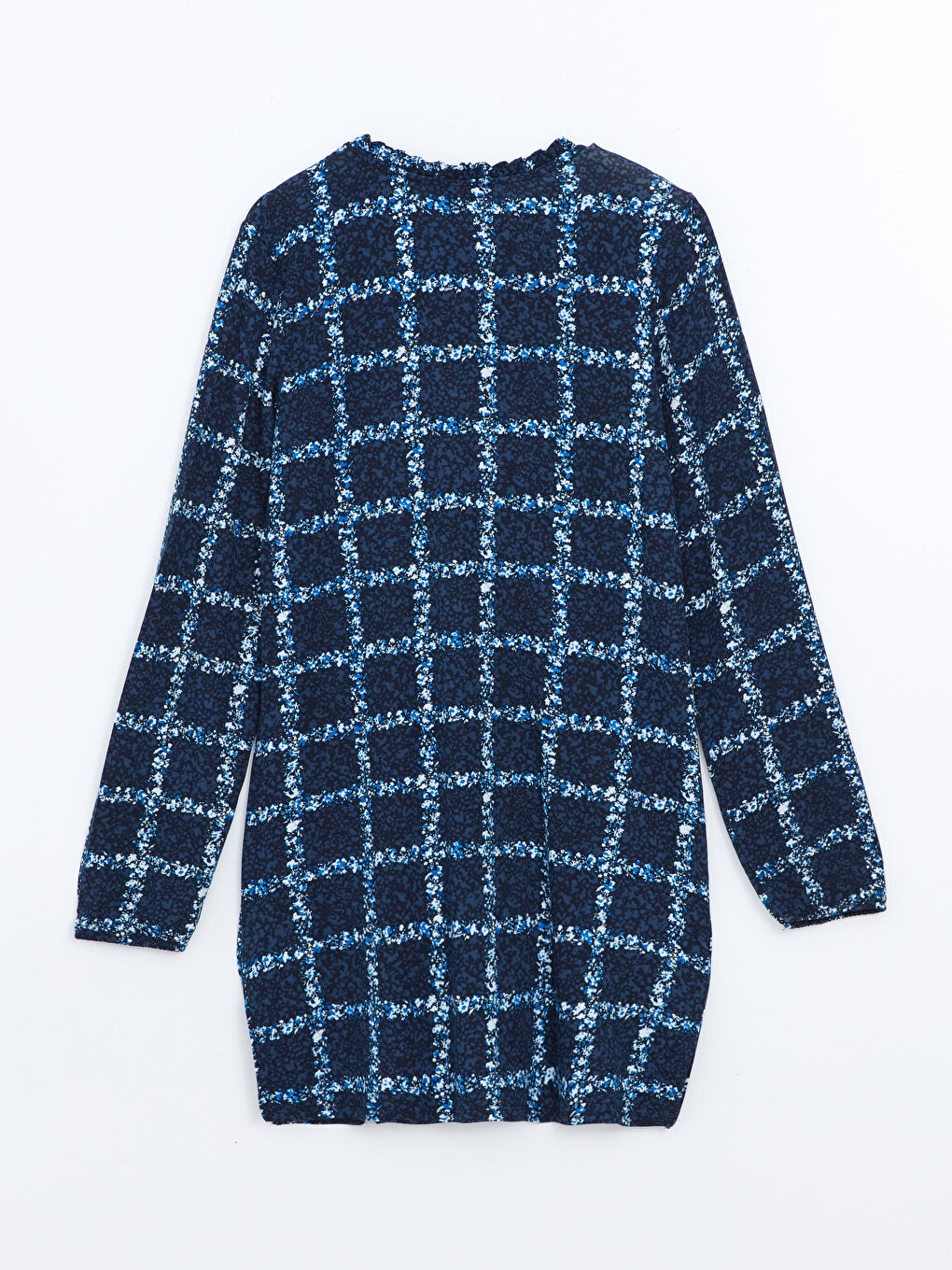 Lacivert Bağlamalı Yaka Desenli Kadın Tunik-1