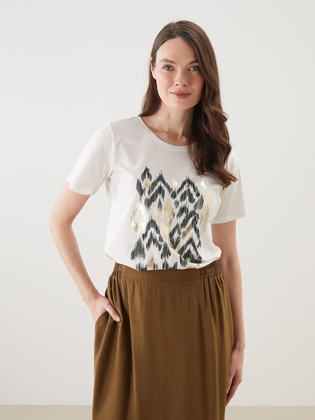 LCW Grace Crew Neck Patterned Women's T-Shirt -S56011Z8-FDU