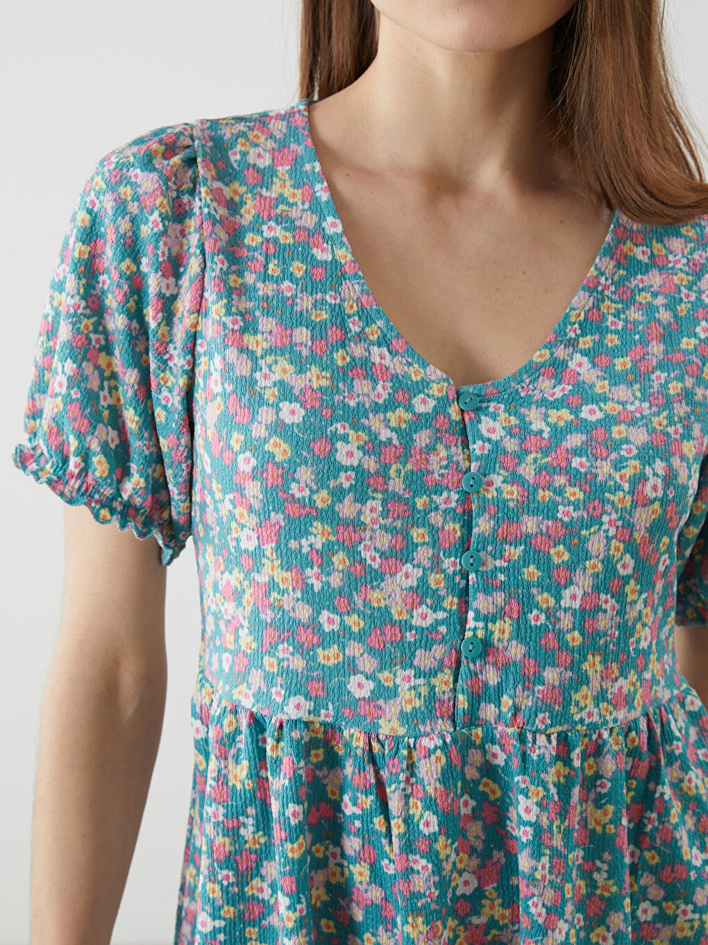V-Neck Floral Mini Dress -S56019Z8-LRR