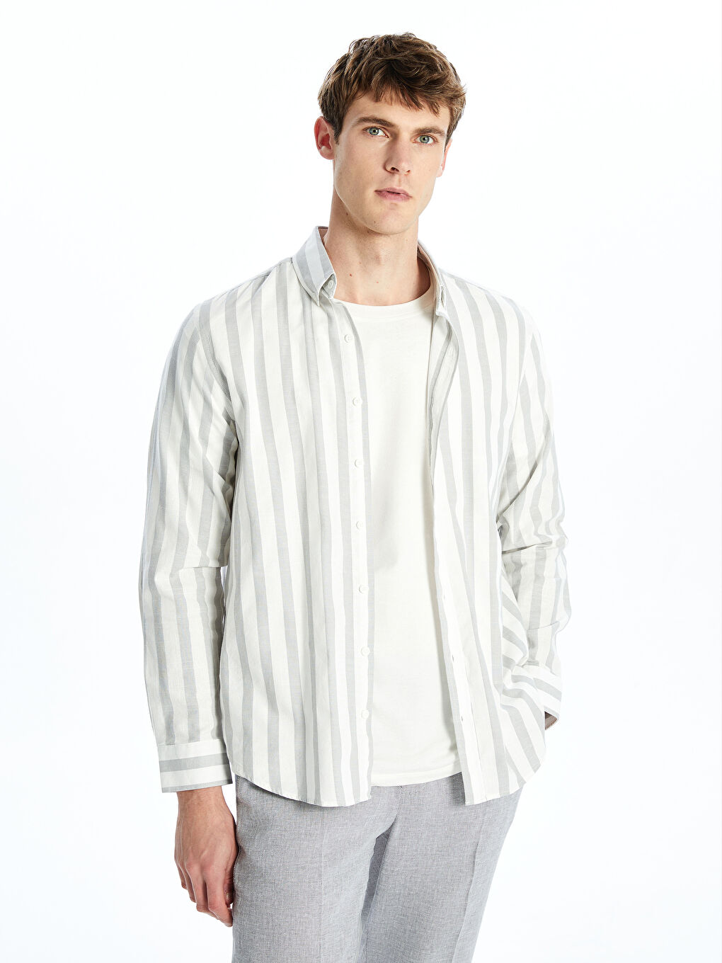 Regular Fit Long Sleeve Striped Men's Shirt -S56031Z8-LFY