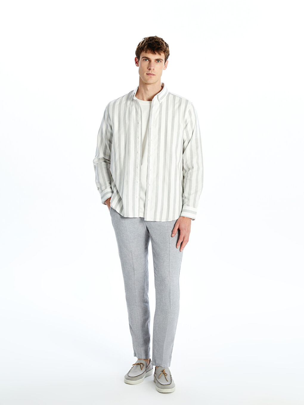 Regular Fit Long Sleeve Striped Men's Shirt -S56031Z8-LFY