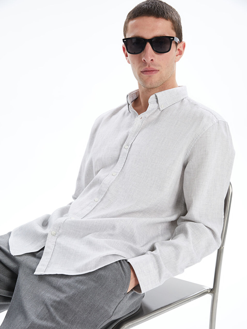 Slim Fit Long Sleeve Dobby Men's Shirt -S56034Z8-CUZ