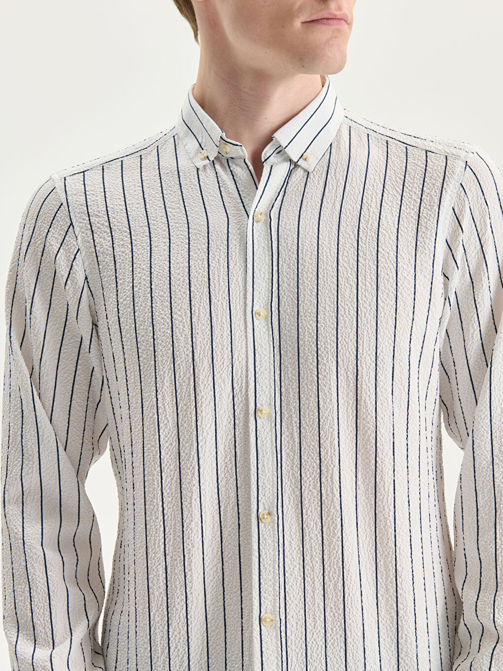 Slim Fit Long Sleeve Striped Men's Shirt-2