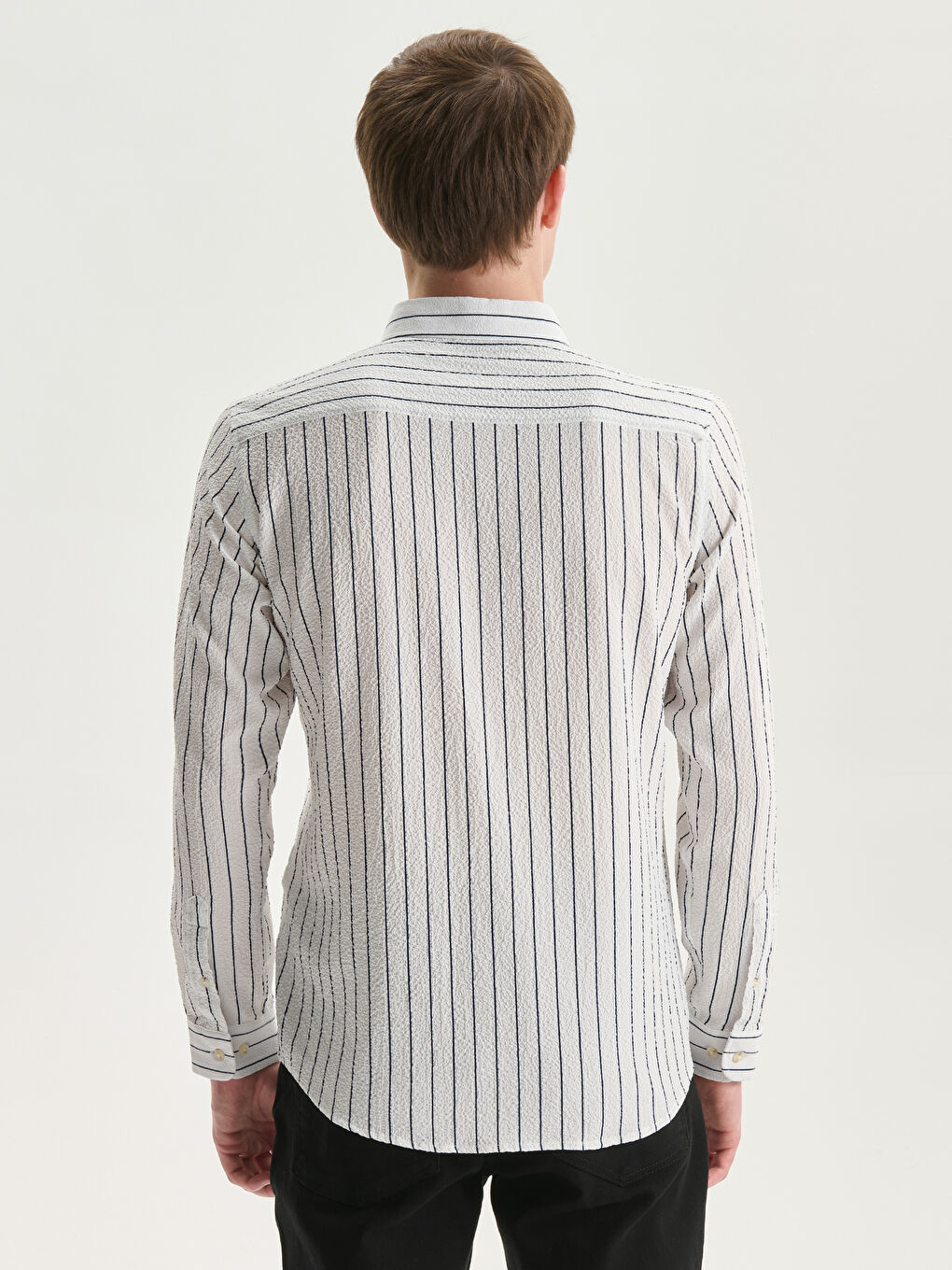 Slim Fit Long Sleeve Striped Men's Shirt-3