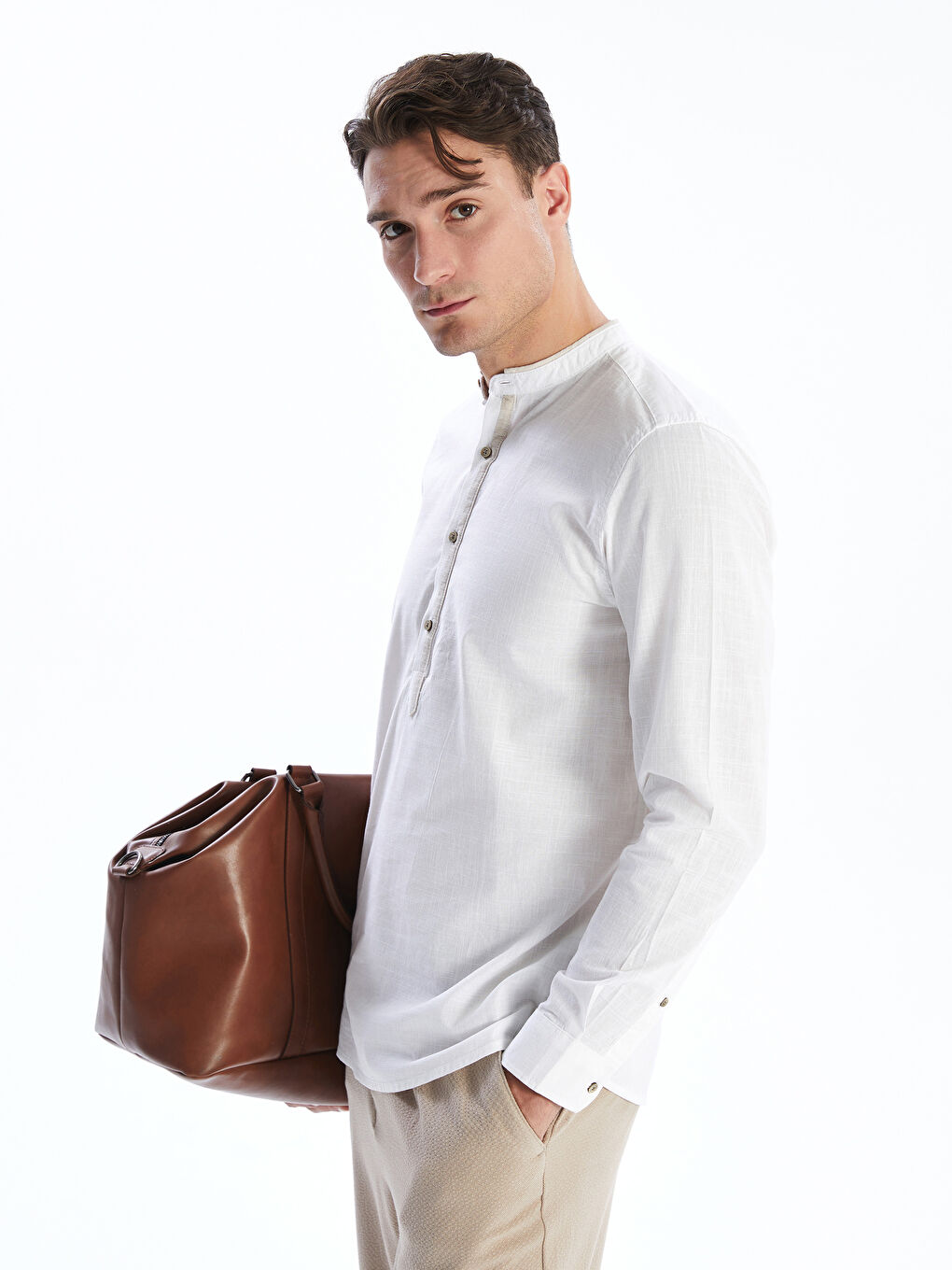 Slim Fit Long Sleeve Poplin Men's Shirt -S56038Z8-Q6K