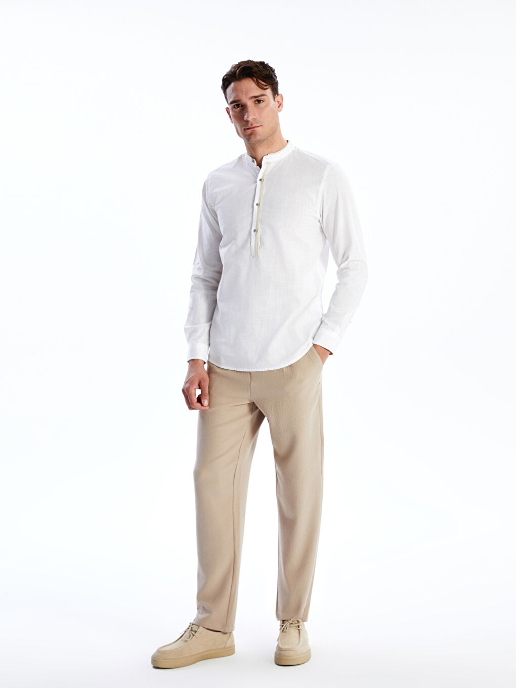 Slim Fit Long Sleeve Poplin Men's Shirt -S56038Z8-Q6K