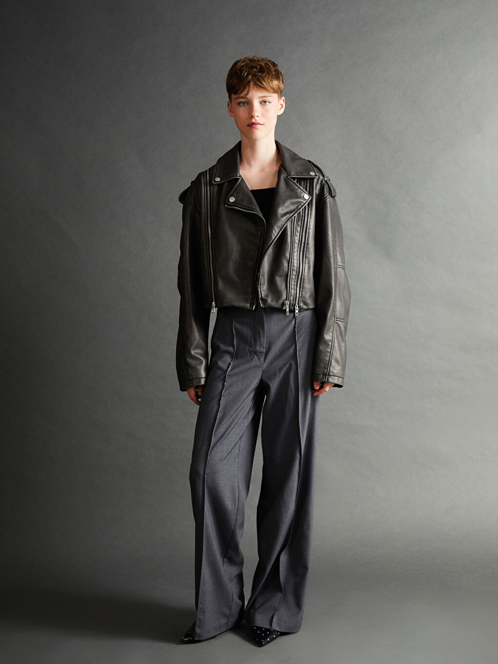 Biker Neck Women's Faux Leather Jacket -S56047Z8-CVL