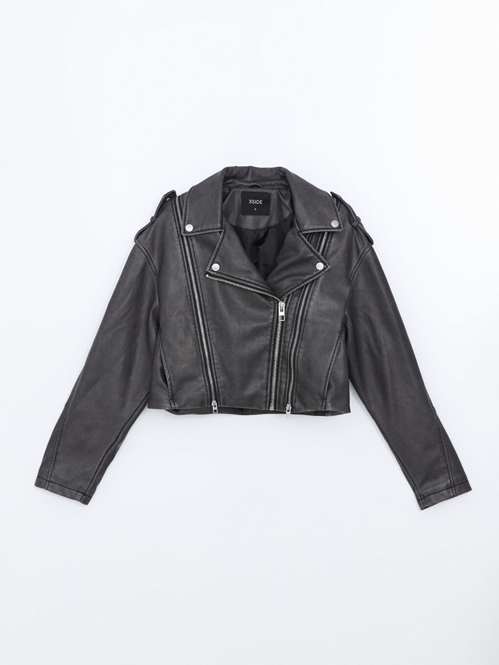 Biker Neck Women's Faux Leather Jacket -S56047Z8-CVL