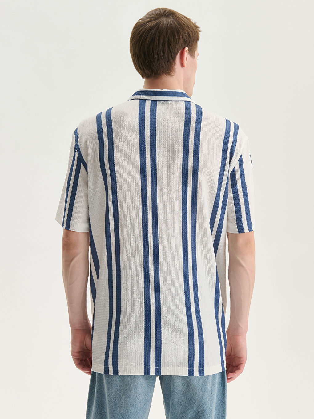 LCW Vision Regular Fit Short Sleeve Striped Dobby Fabric Men's Shirt -S56049Z8-Q6K