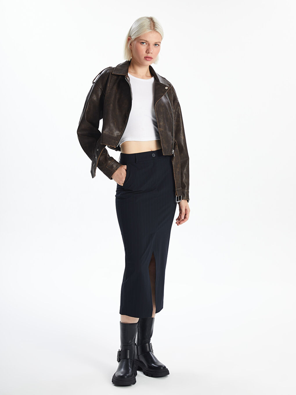 Biker Collar Women's Leather Look Jacket -S56051Z8-YA1