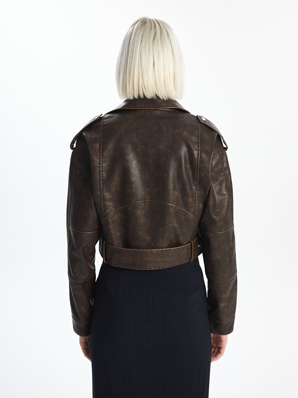 Biker Collar Women's Leather Look Jacket -S56051Z8-YA1