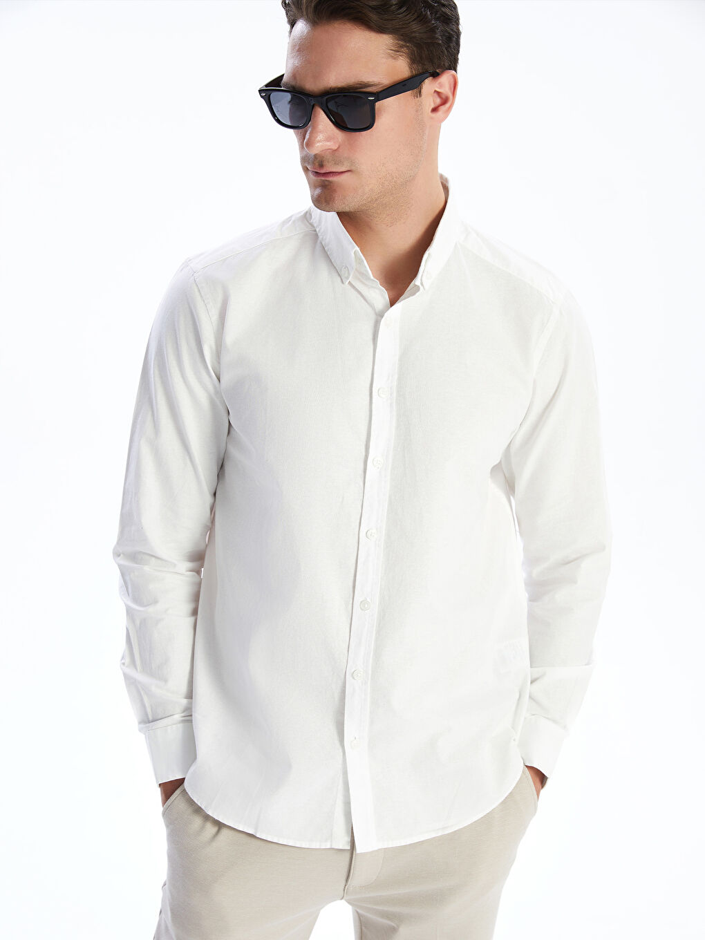 ерлерге арналған ұзын жеңді оксфорд жейде