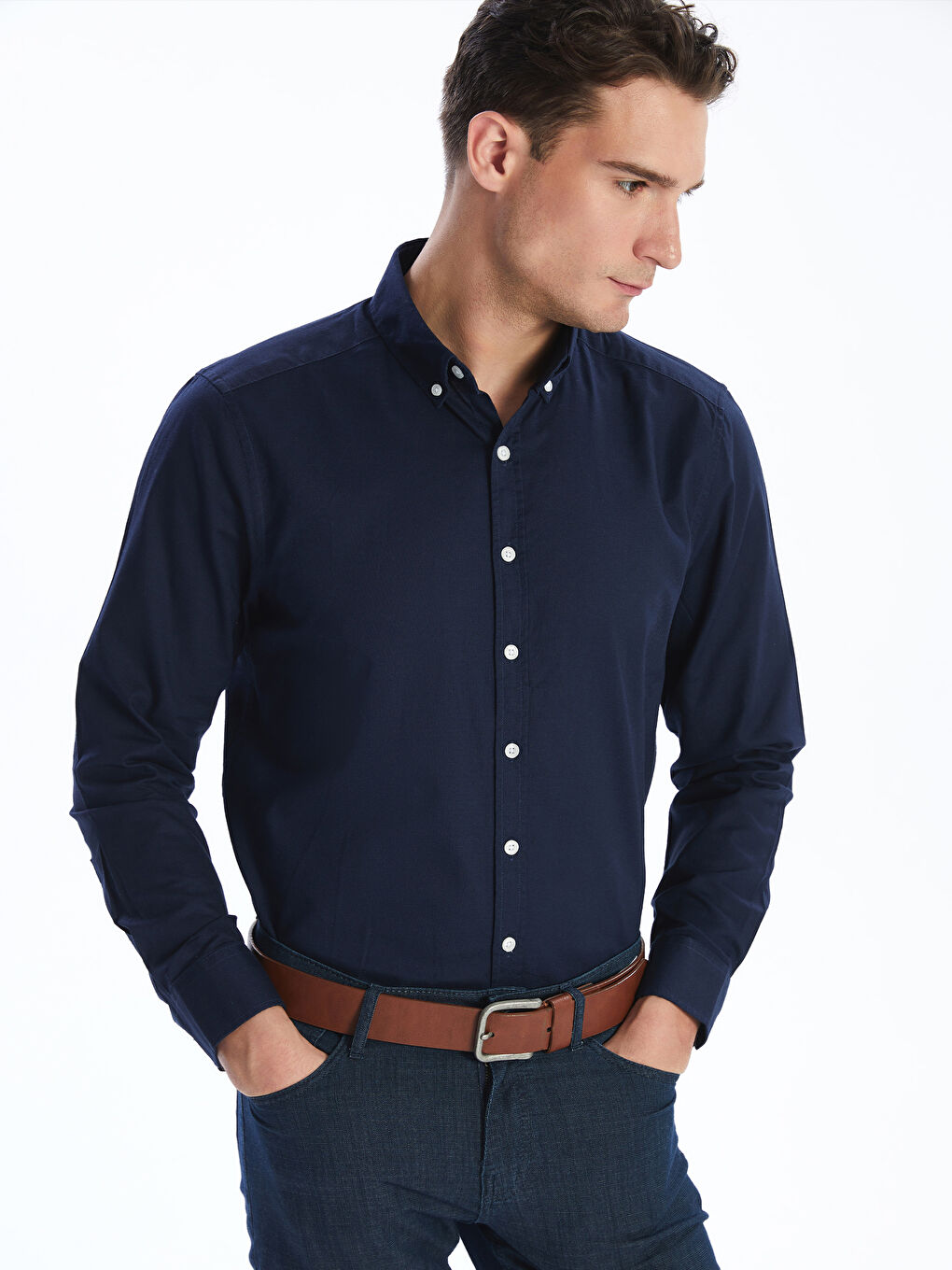 Slim Fit Long Sleeve Oxford Men's Shirt -S56052Z8-RFH