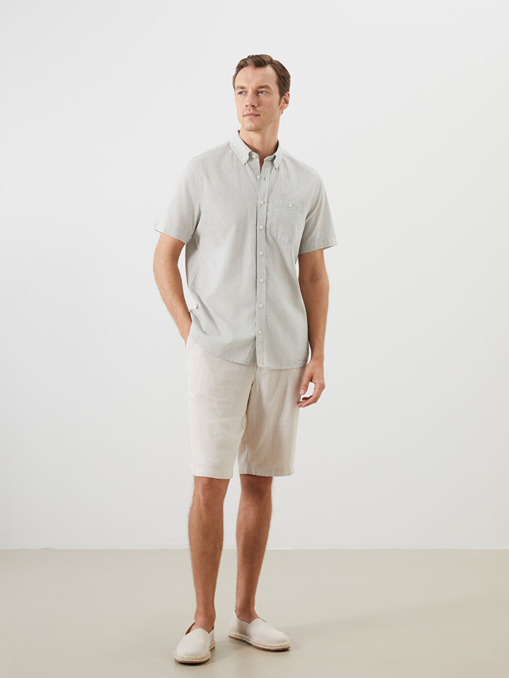 Regular Fit Linen Blend Men's Shirt -S56053Z8-GDA