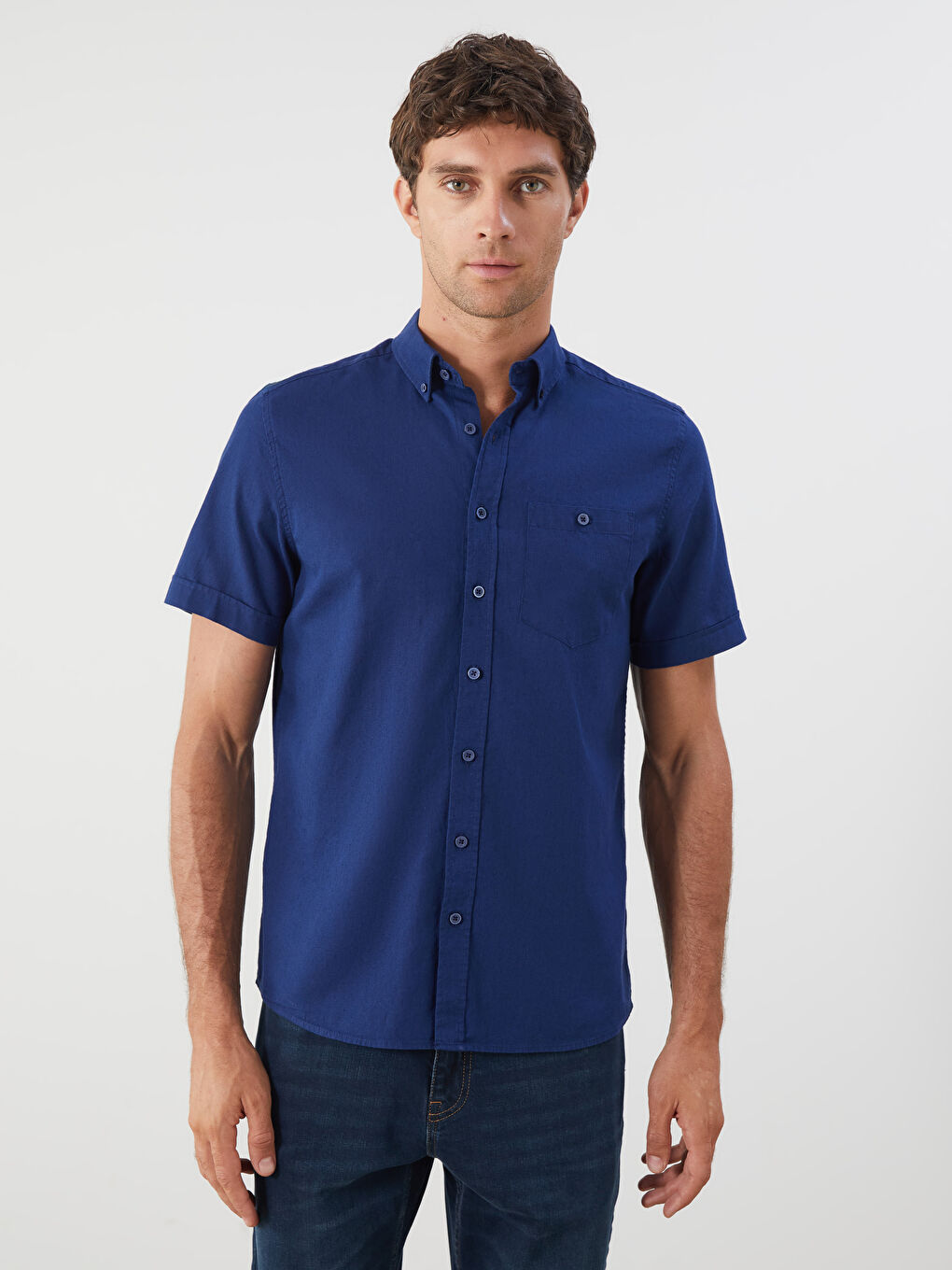 Regular Fit Linen Blend Men's Shirt -S56053Z8-HPN
