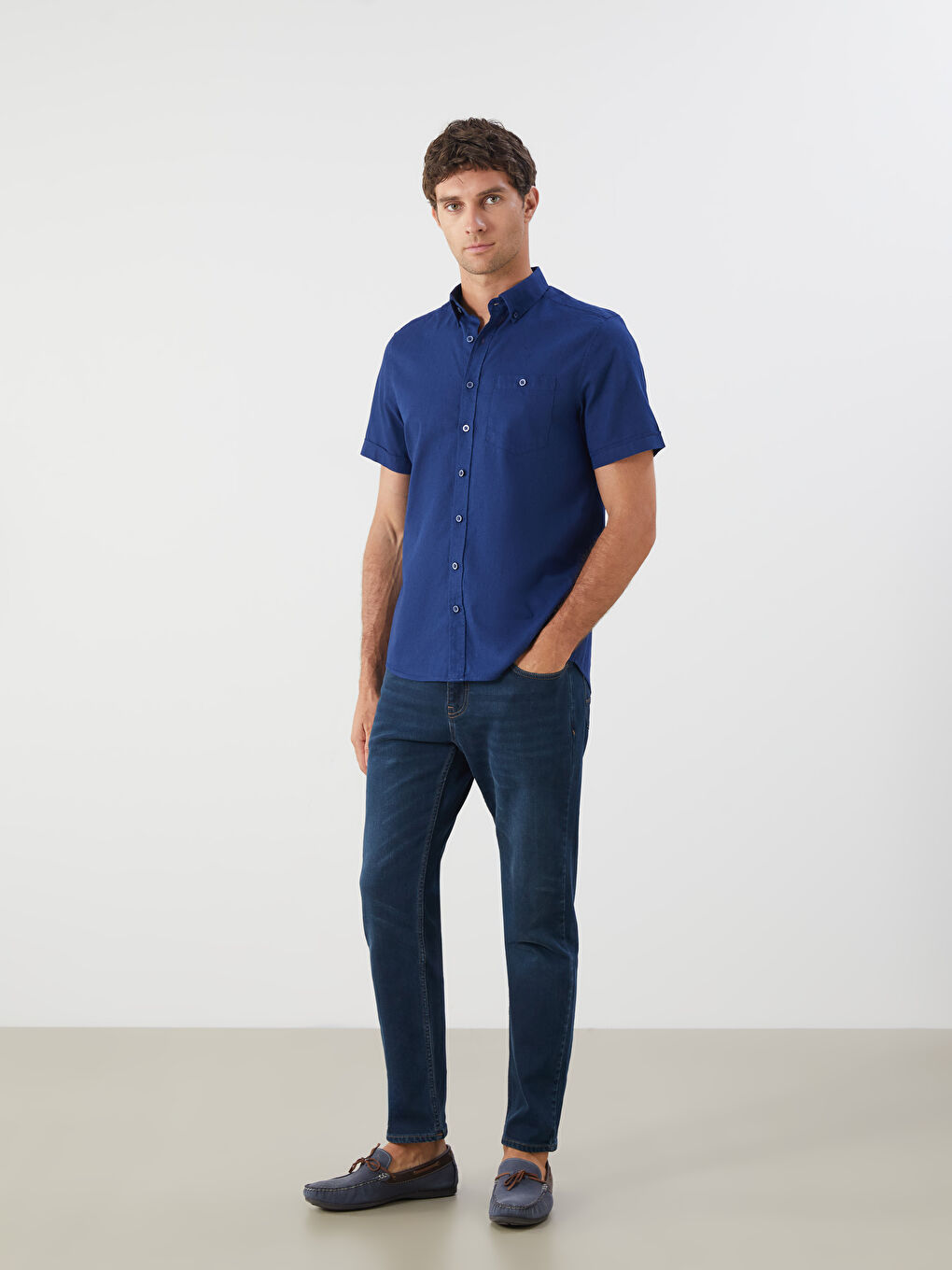 Regular Fit Linen Blend Men's Shirt -S56053Z8-HPN
