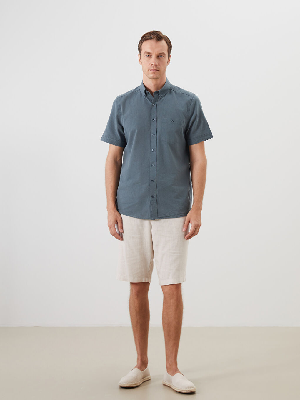 Regular Fit Linen Blend Men's Shirt -S56053Z8-V2D