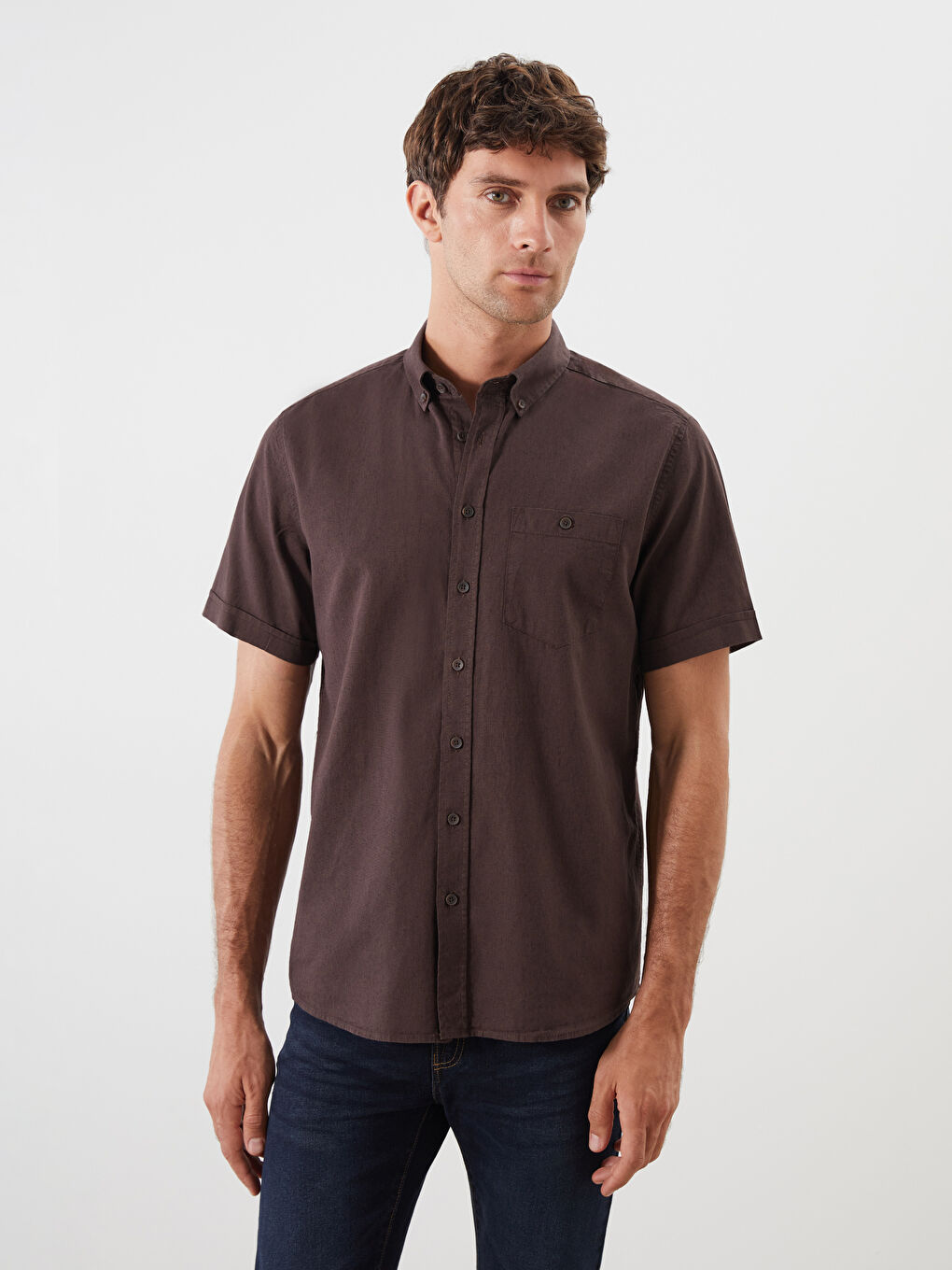 Regular Fit Linen Blend Men's Shirt -S56053Z8-ZUP
