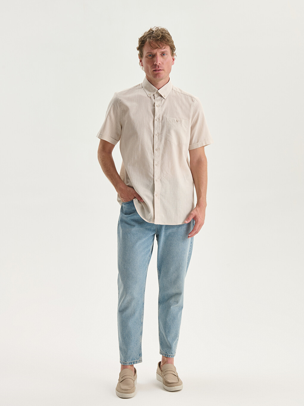 Regular Fit Linen Blend Men's Shirt-2
