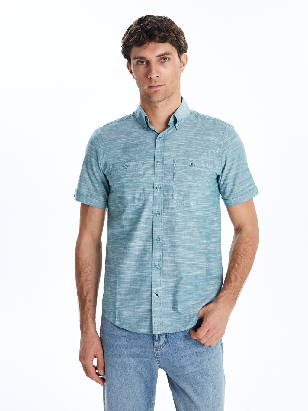 Muška poplin košulja ravnog kroja - kratki rukav -S56055Z8-CS4