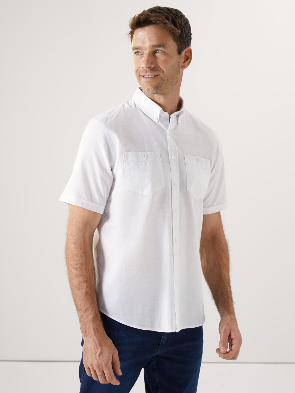 Regular Fit Short Sleeve Poplin Men's Shirt -S56055Z8-Q6K