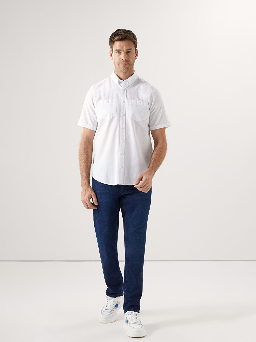 Regular Fit Short Sleeve Poplin Men's Shirt -S56055Z8-Q6K
