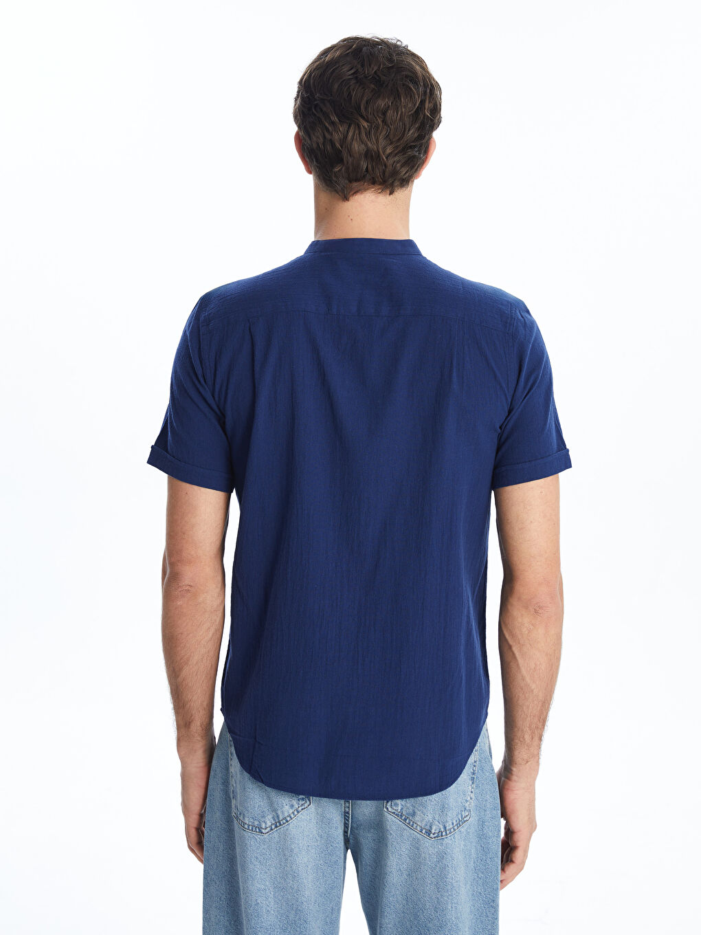 Regular Fit Grandad Collar Short Sleeve Men's Shirt -S56061Z8-CS6
