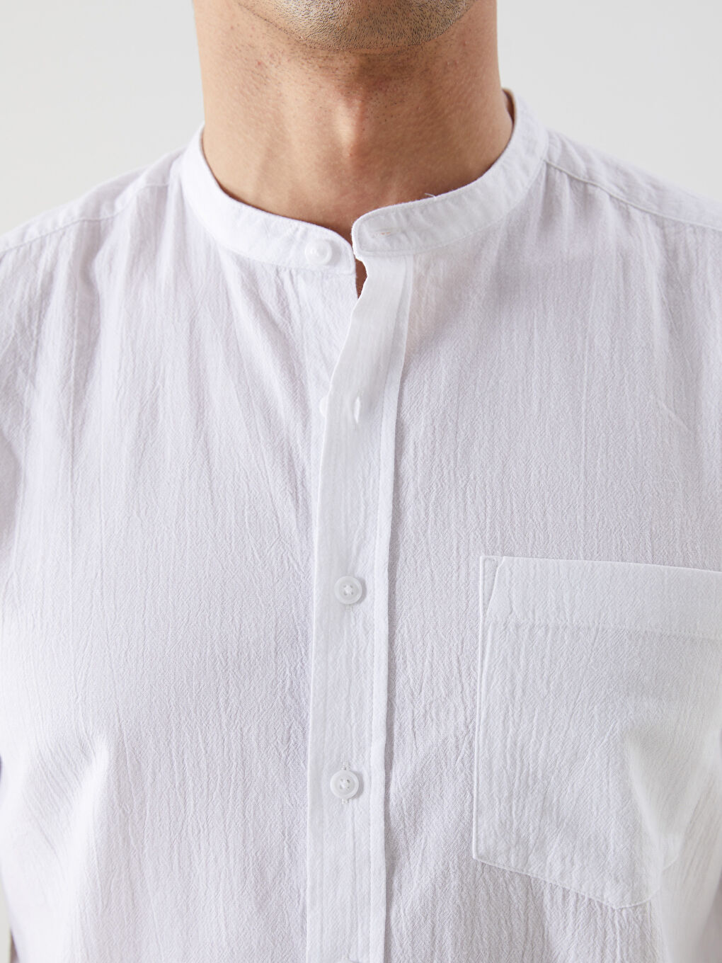 Regular Fit Grandad Collar Short Sleeve Men's Shirt -S56061Z8-Q6K