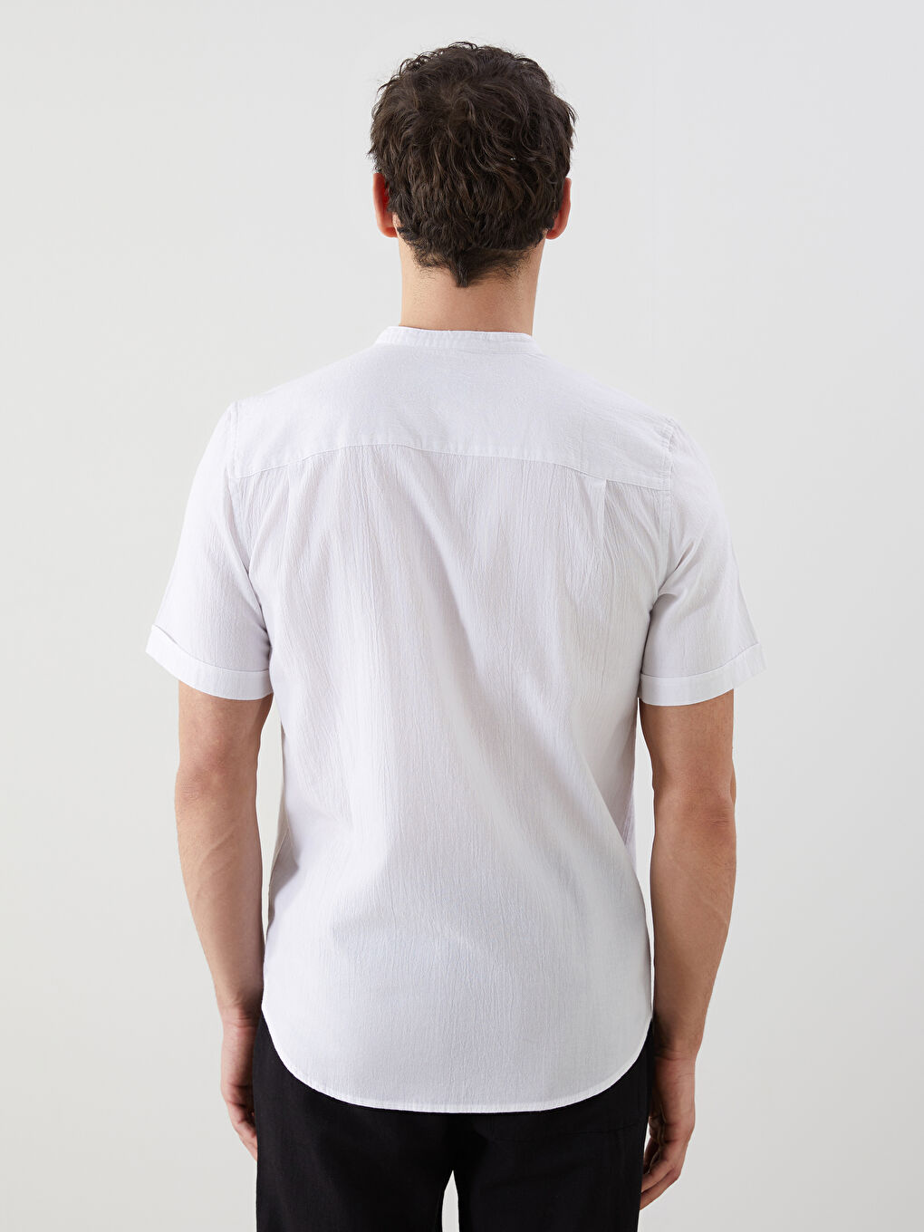Regular Fit Grandad Collar Short Sleeve Men's Shirt -S56061Z8-Q6K