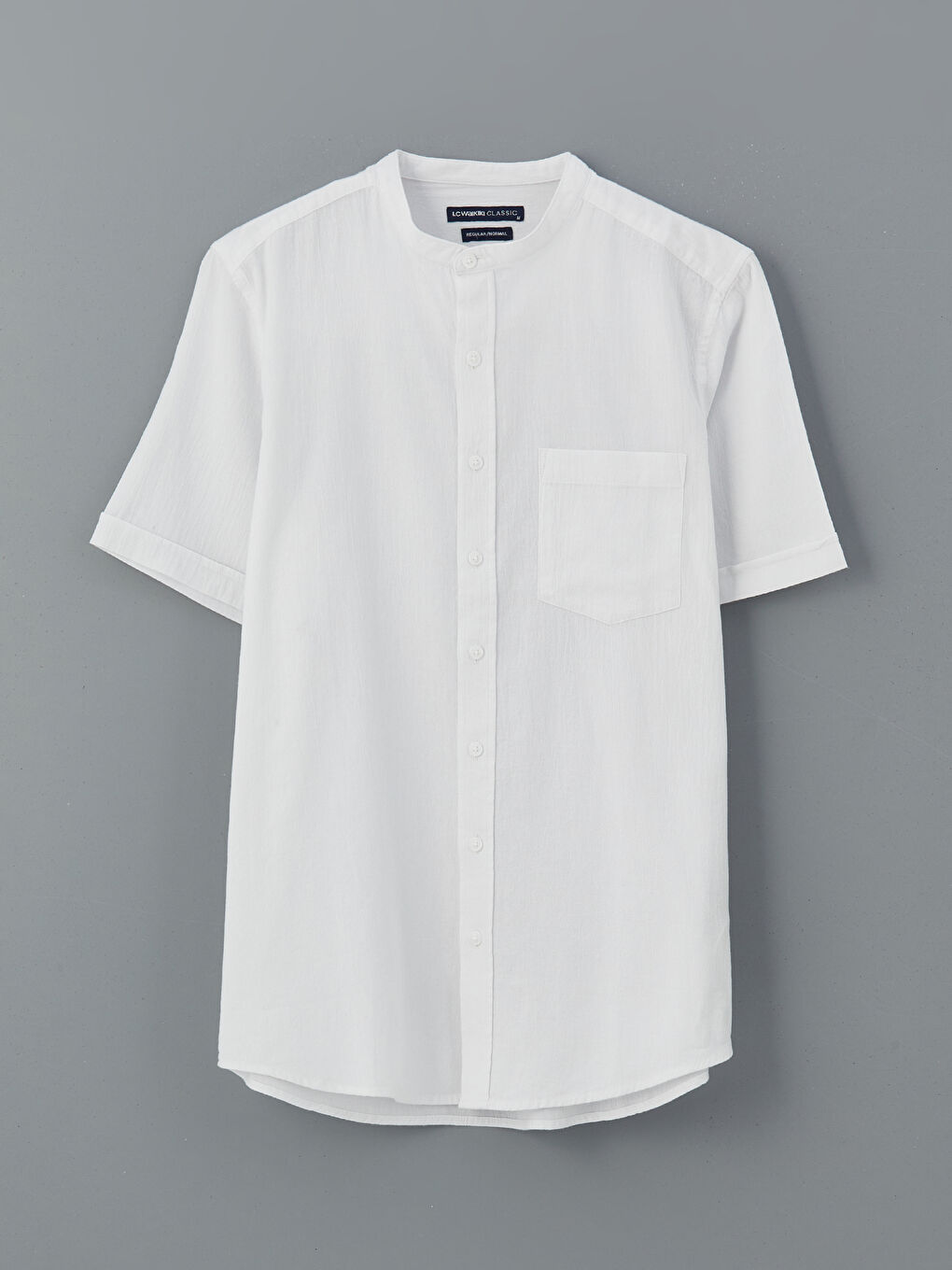 Regular Fit Grandad Collar Short Sleeve Men's Shirt -S56061Z8-Q6K