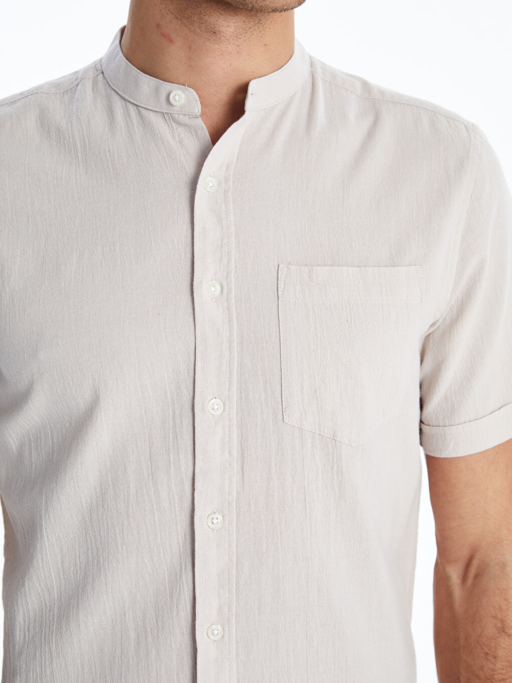 Regular Fit Grandad Collar Short Sleeve Men's Shirt -S56061Z8-VV6