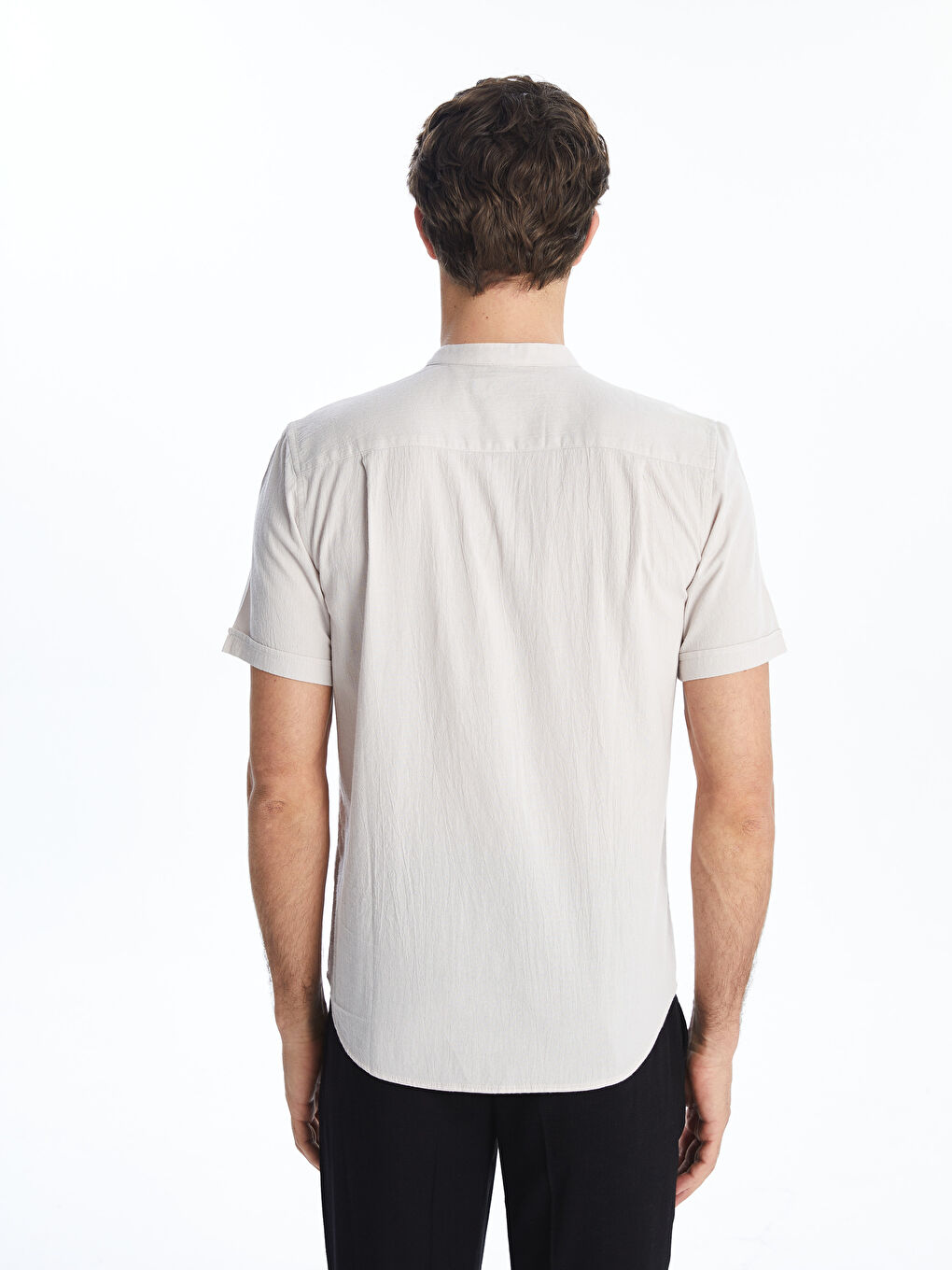 Regular Fit Grandad Collar Short Sleeve Men's Shirt -S56061Z8-VV6