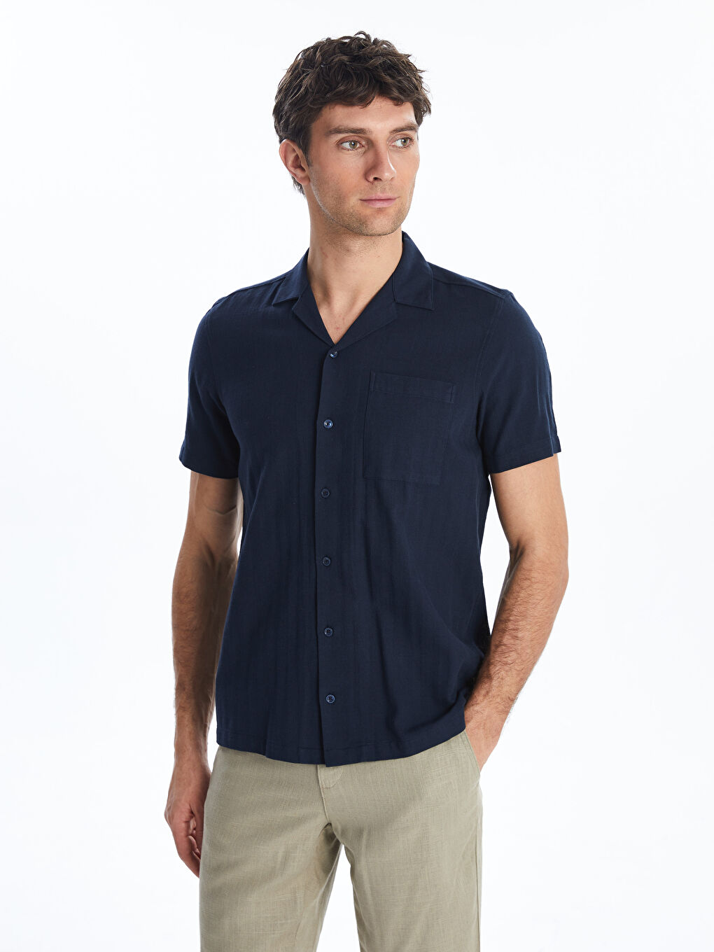 Regular Fit Short Sleeve Linen Blended Men's Shirt -S56064Z8-RFH