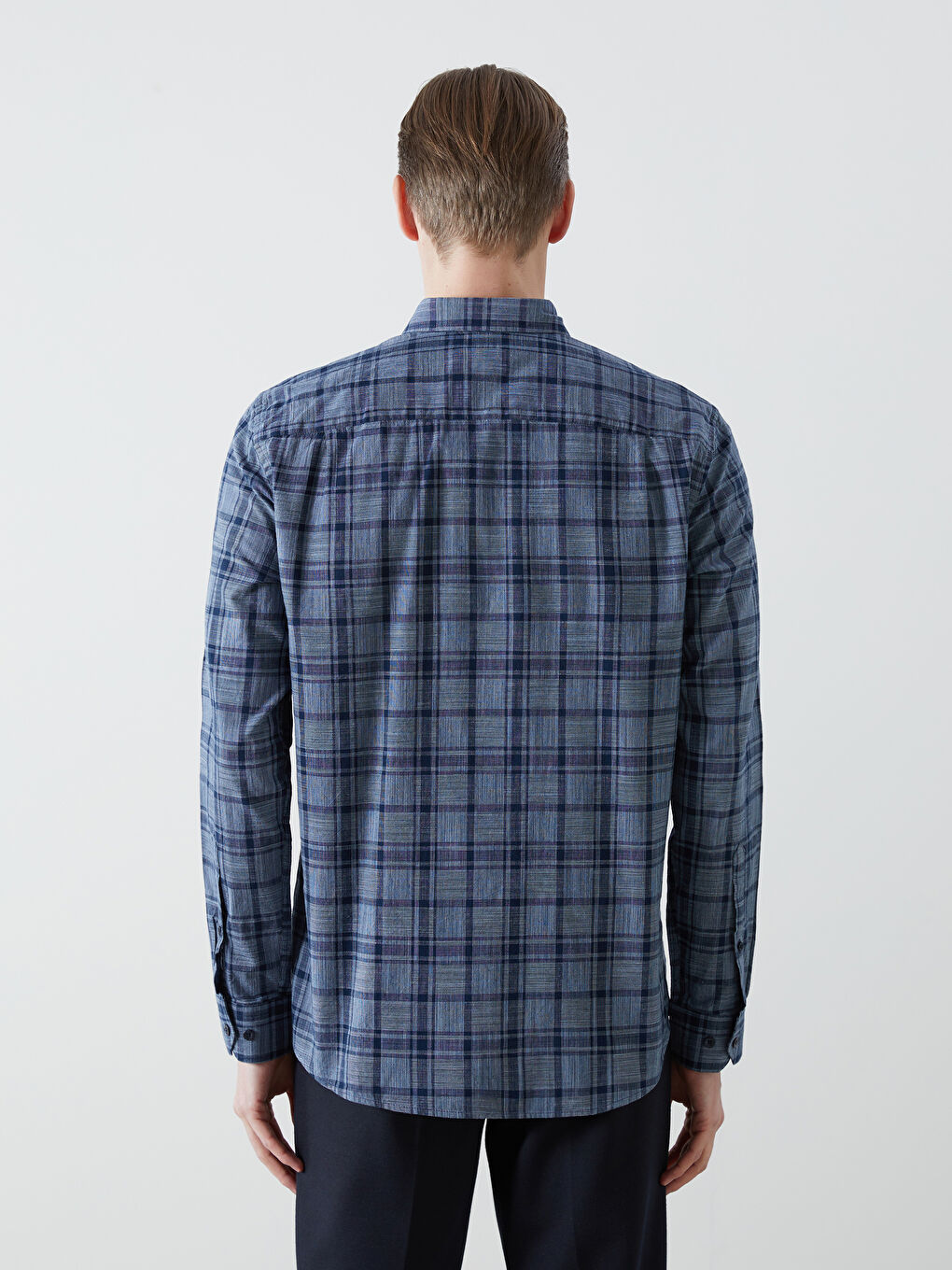 Regular Fit Long Sleeve Plaid Poplin Men's Shirt -S56069Z8-LN5
