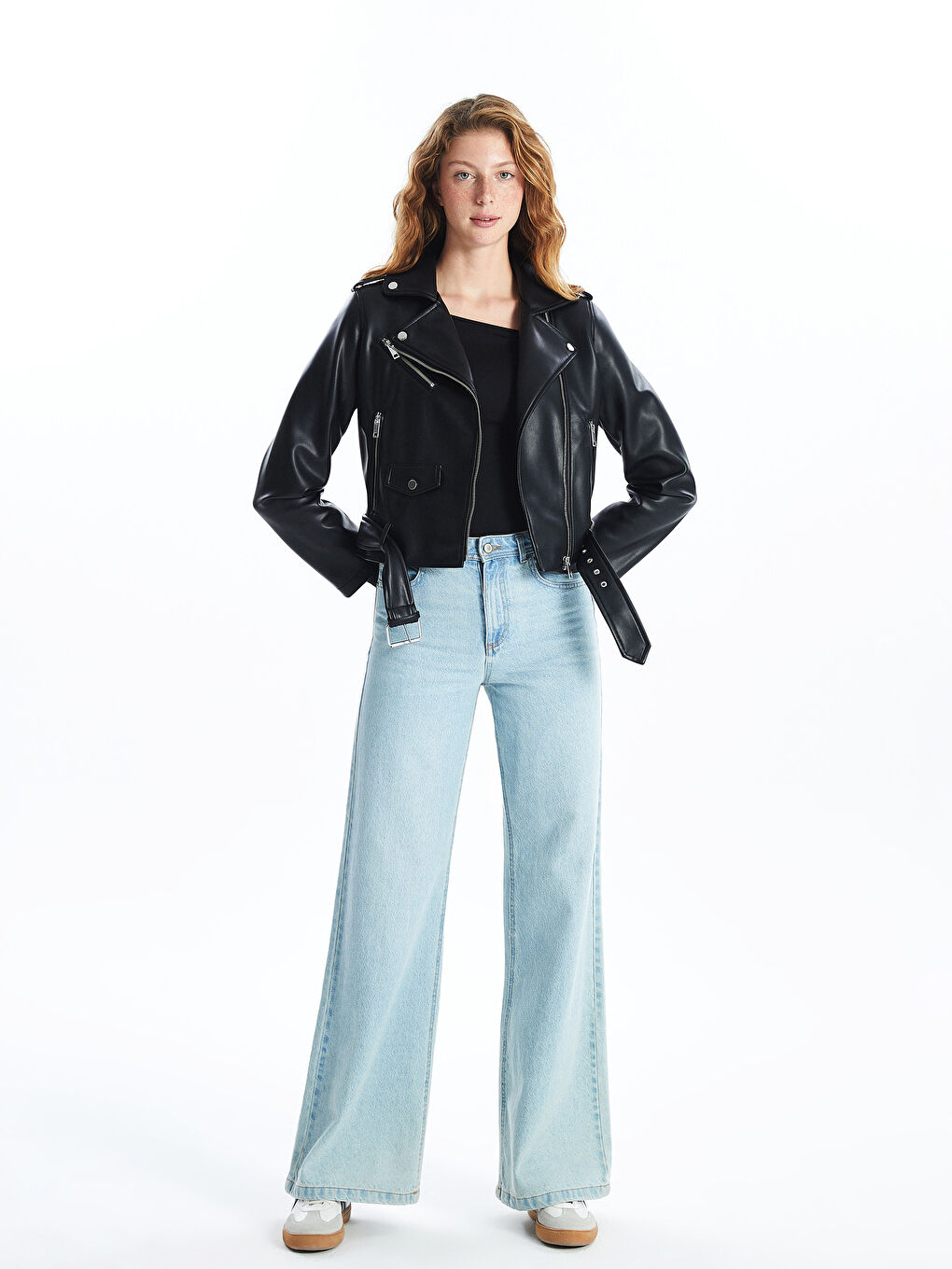 Biker Neck Women's Faux Leather Jacket -S56073Z8-CVL