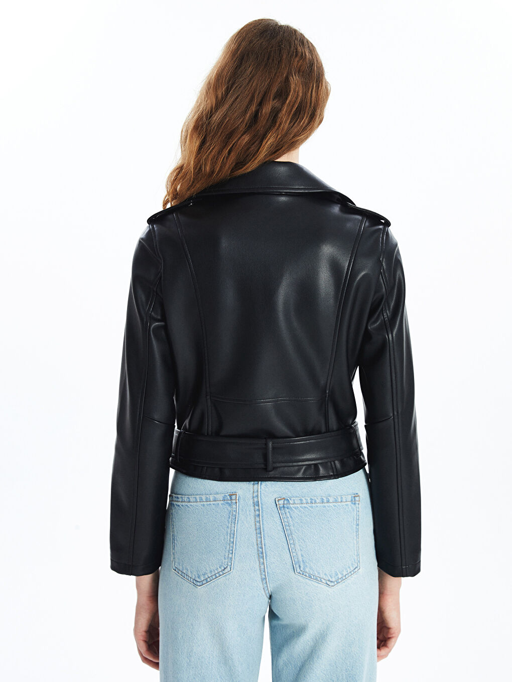 Biker Neck Women's Faux Leather Jacket -S56073Z8-CVL