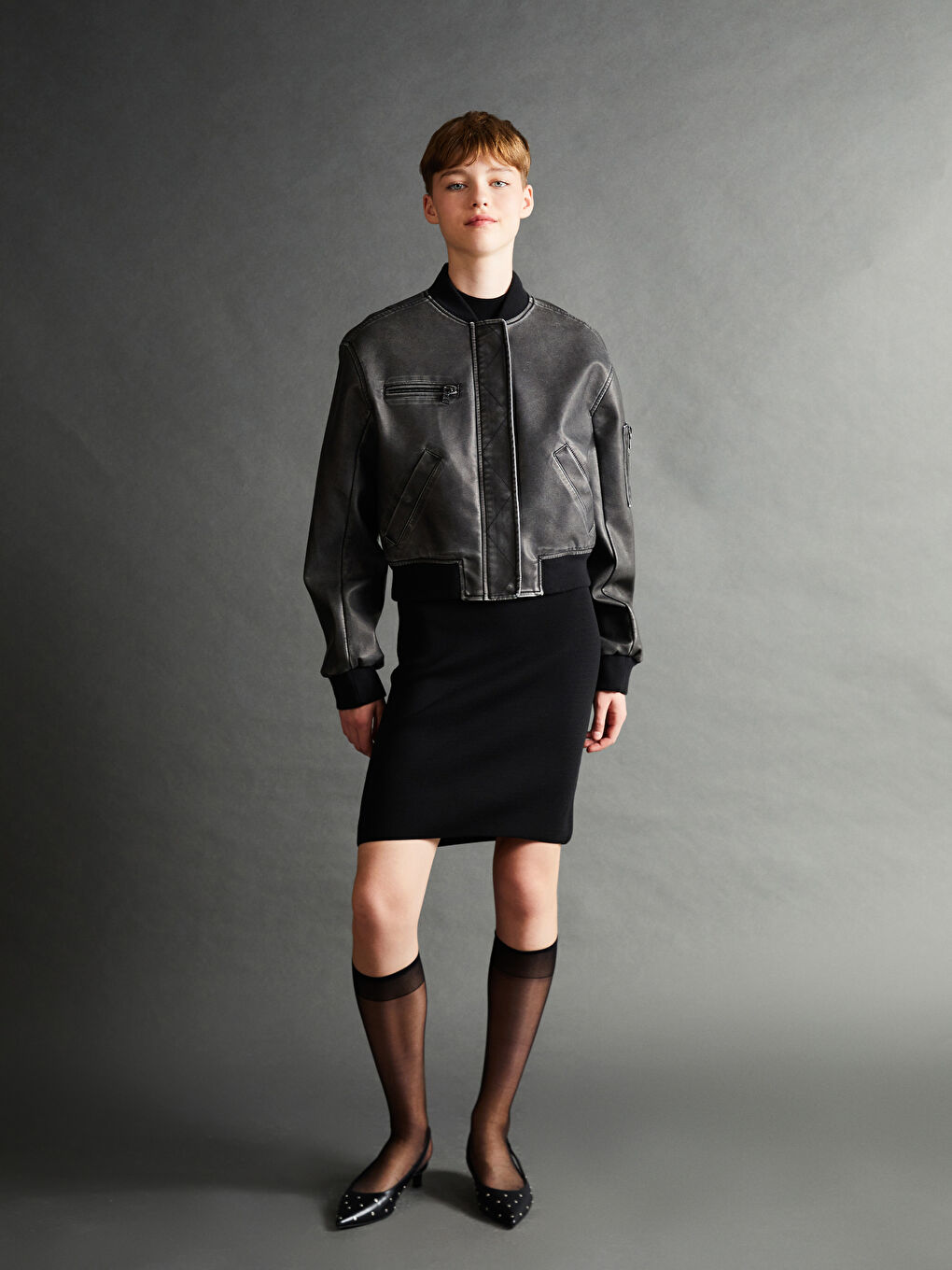 Куртка из искусственной кожи с воротником колледж для женщин-1