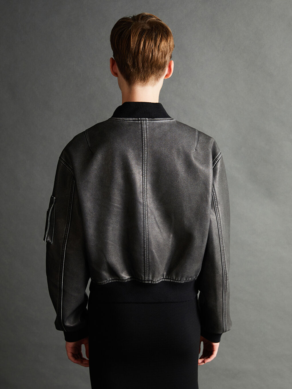 Куртка из искусственной кожи с воротником колледж для женщин-4