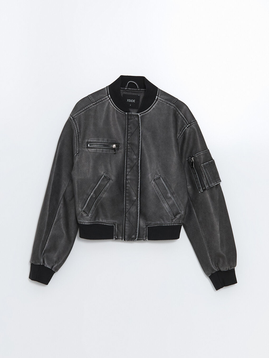 Куртка из искусственной кожи с воротником колледж для женщин-5