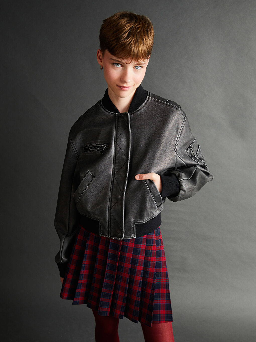 Women's Collegiate Neck Plain Leather-Look Jacket -S56076Z8-CVL