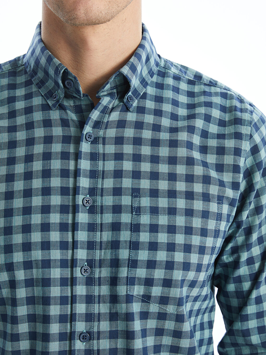 Regular Fit Long Sleeve Plaid Poplin Men's Shirt -S56077Z8-LME