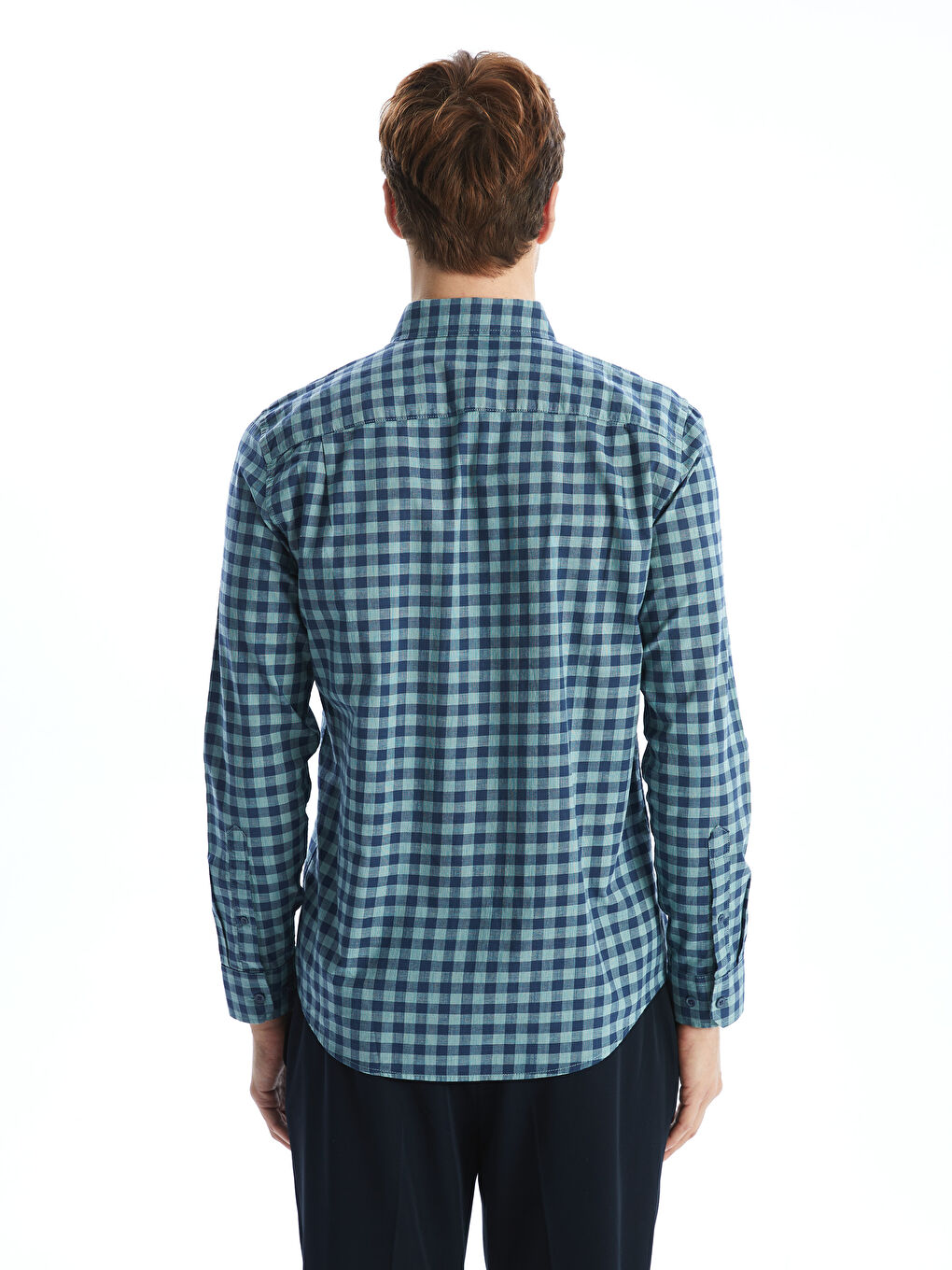 Regular Fit Long Sleeve Plaid Poplin Men's Shirt -S56077Z8-LME