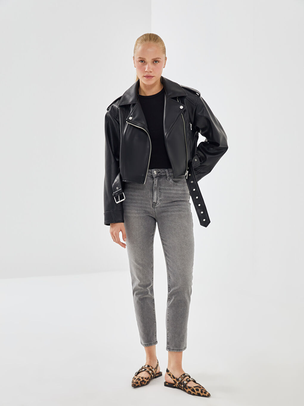 Biker Neck Women's Faux Leather Jacket -S56079Z8-CVL