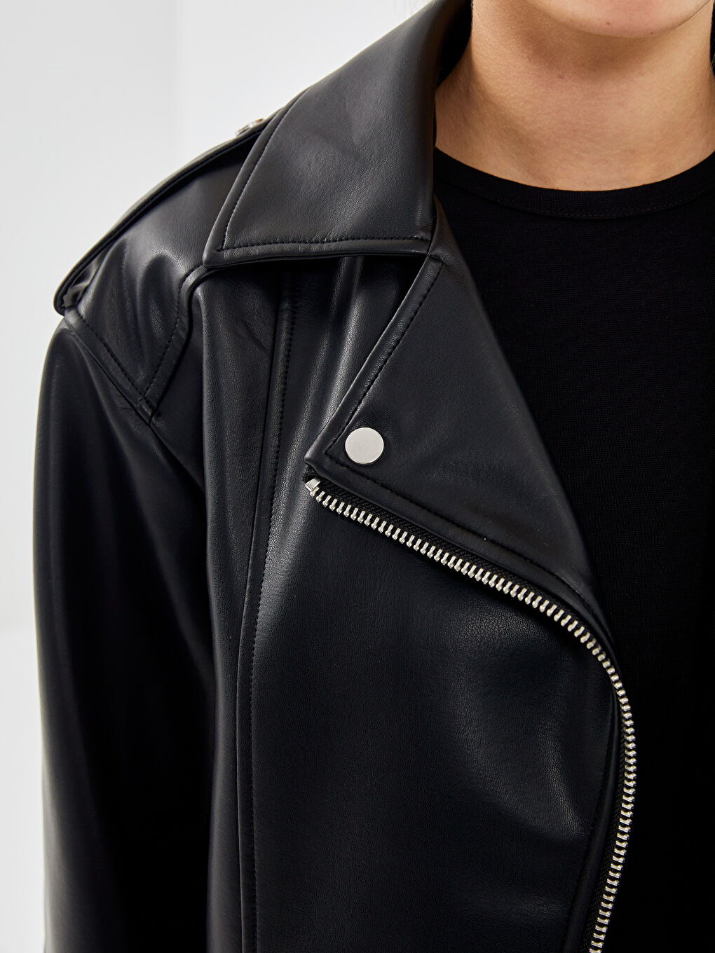 Biker Neck Women's Faux Leather Jacket -S56079Z8-CVL