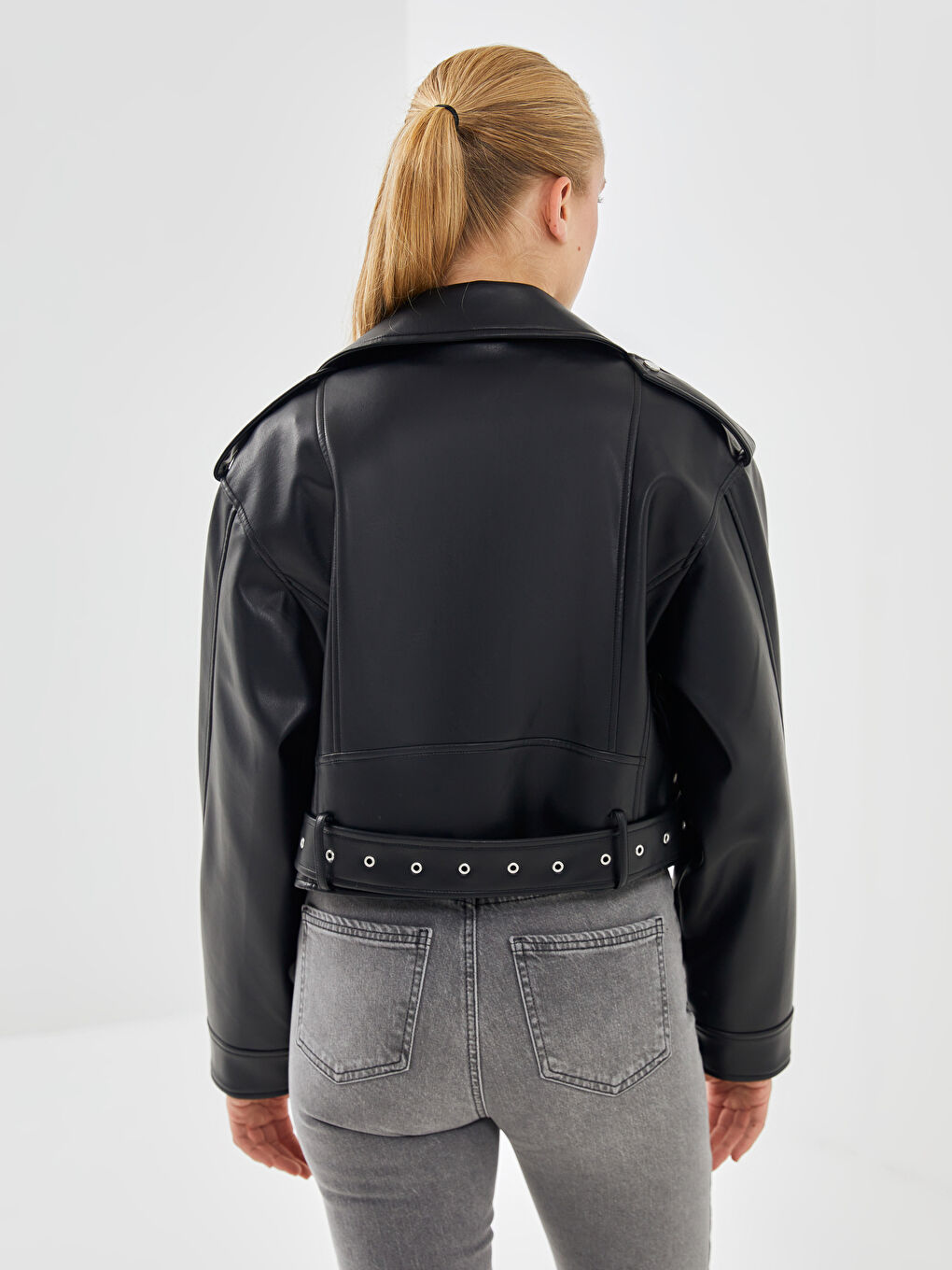 Biker Neck Women's Faux Leather Jacket -S56079Z8-CVL