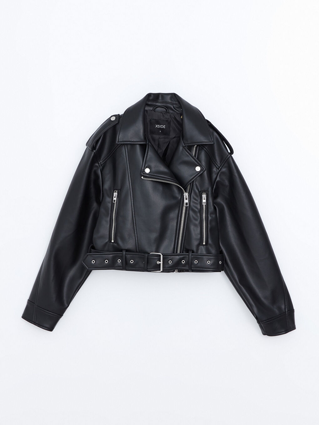 Biker Neck Women's Faux Leather Jacket -S56079Z8-CVL