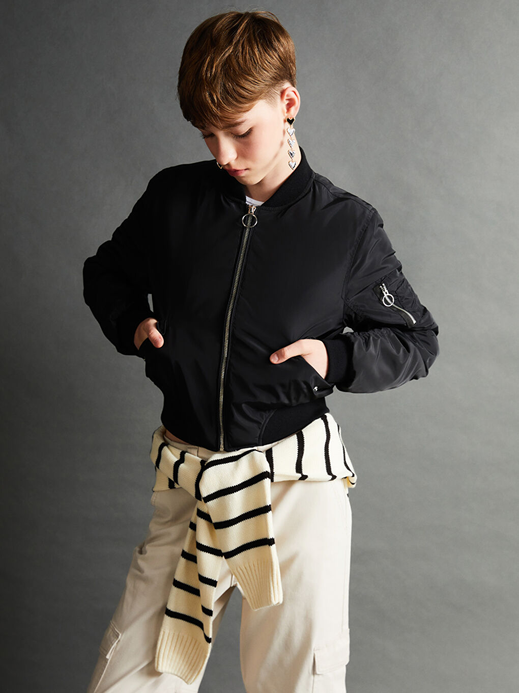 College Neck Crop Women’S Bomber Jacket -S56085Z8-CVL