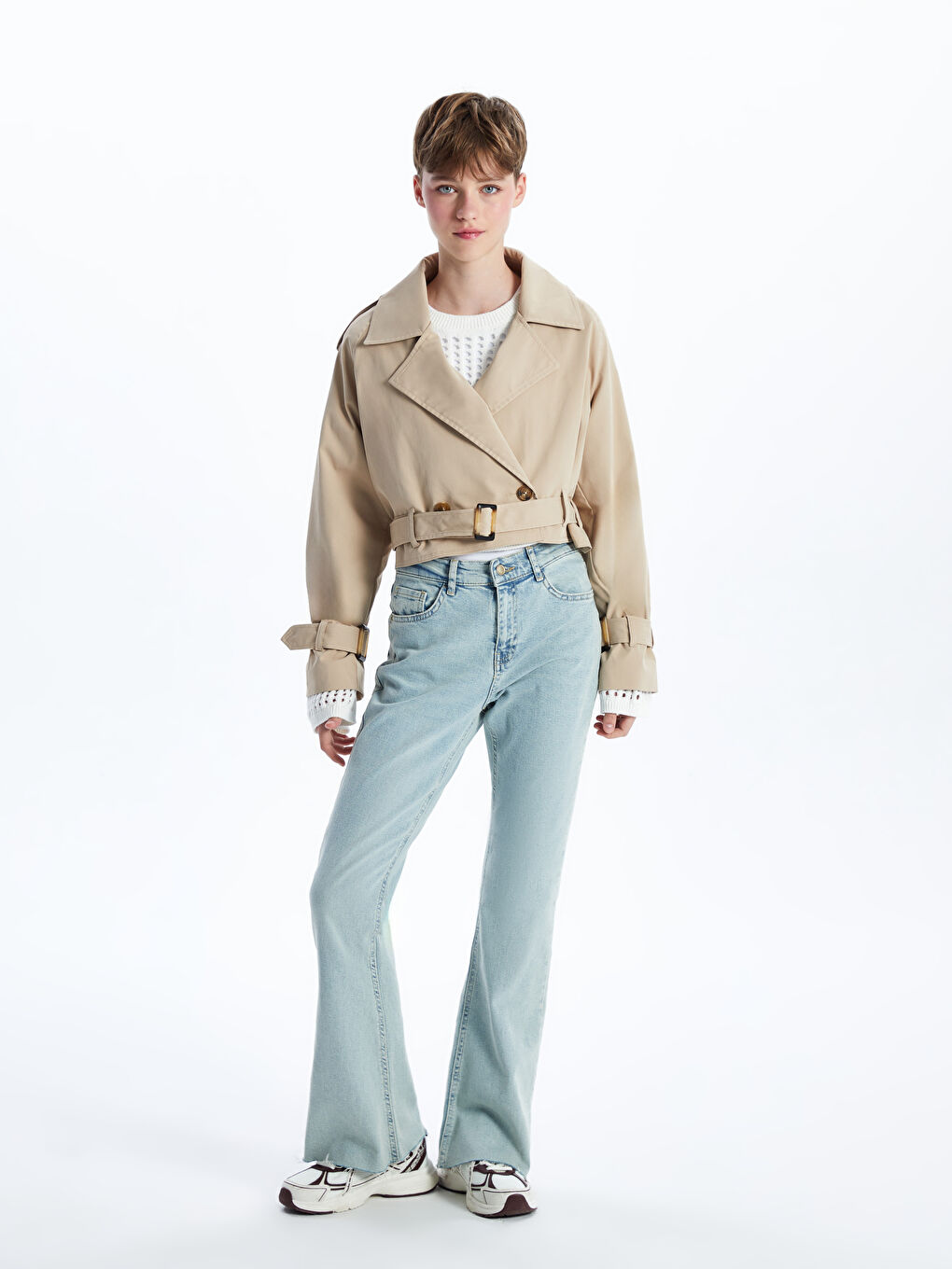 Collared Neck Crop Women's Trenchcoat -S56098Z8-Y0T