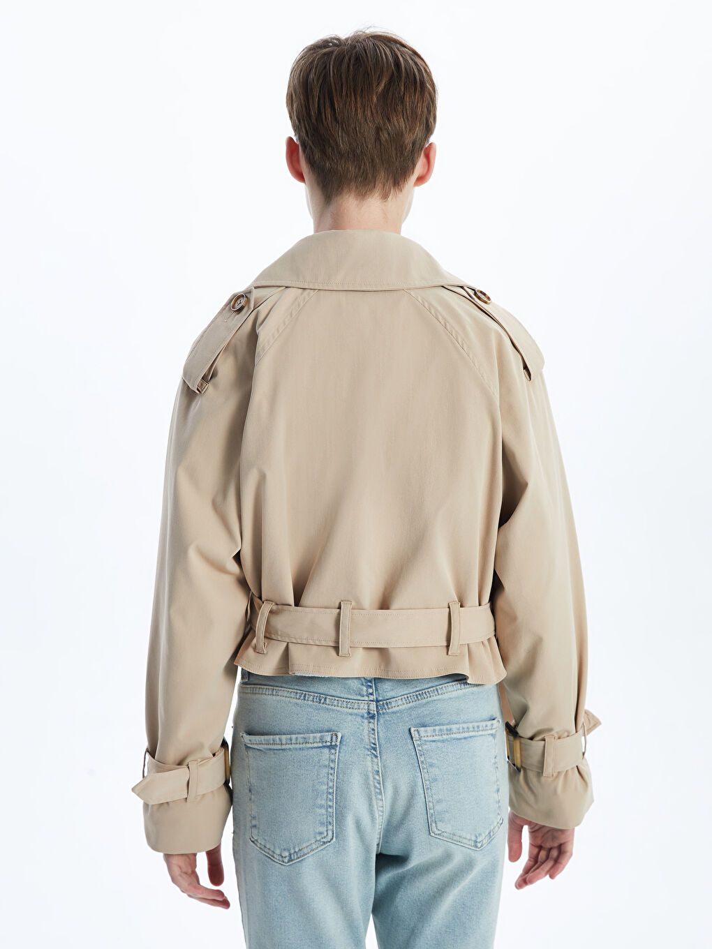 Collared Neck Crop Women's Trenchcoat -S56098Z8-Y0T