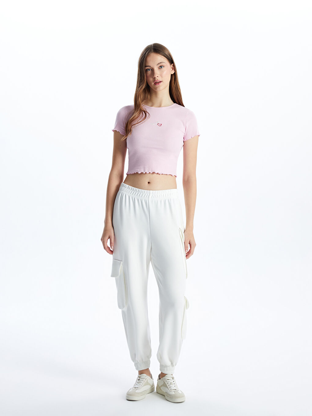 Crew Neck Embroidered Women's Crop Top -S56106Z8-SKB